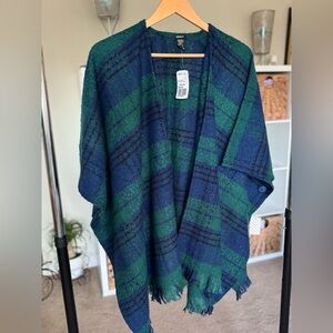 Forever 21 Blue & Green Plaid Knit Poncho
